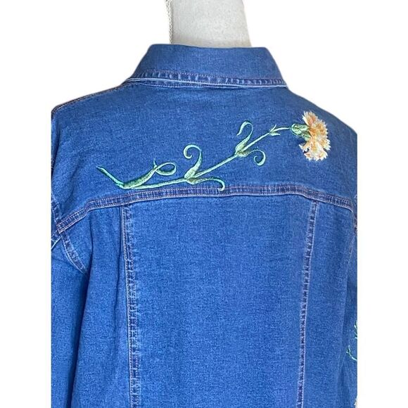 Bob Mackie Wearable Art Womens Blue Embroidered Button Down Denim Jacket Large - Picture 5 of 7